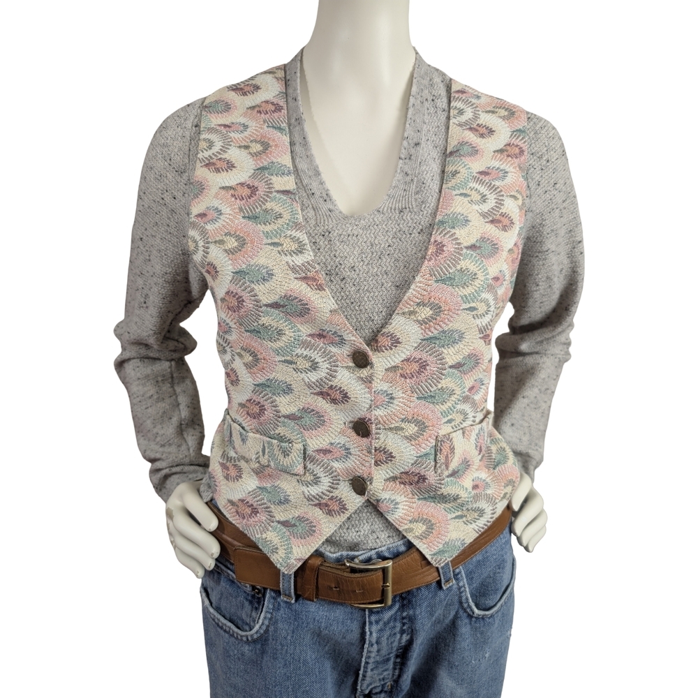 Tapestry Vest, Vintage 90s | Abstract Scalloped Pastel Weave, Size Small